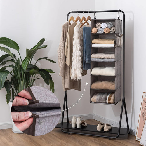 6-Shelf Hanging Closet Organizer, Adjustable Length Hanging Shelves for Closet, Fabric, Gray, 12 ¼" D X 13 ½" W X 47 ½" H