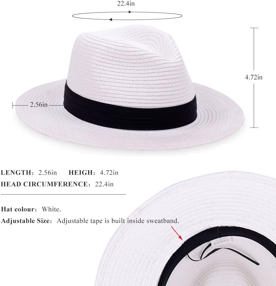 Panama Straw Hats for Women Summer Beach Sun Hat Wide Brim Fedora Cap Upf50+(C01-Brown)