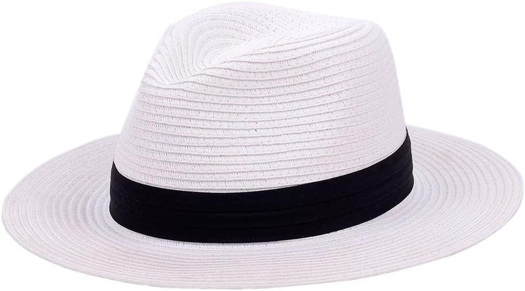 Panama Straw Hats for Women Summer Beach Sun Hat Wide Brim Fedora Cap Upf50+(C01-Brown)