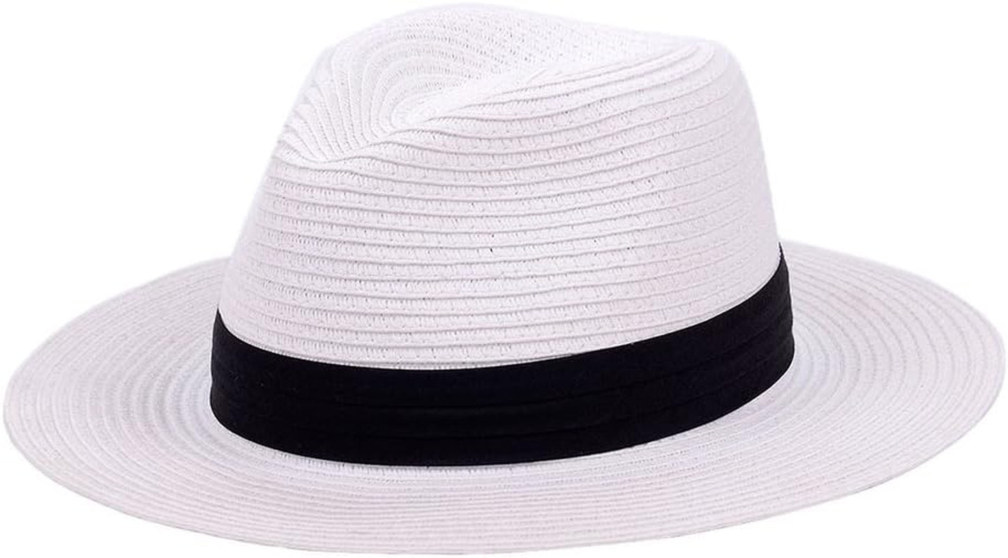 Panama Straw Hats for Women Summer Beach Sun Hat Wide Brim Fedora Cap Upf50+(C01-Brown)
