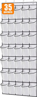 35 Large Pockets over the Door Shoe Organizer Sturdy Oxford Fabric Hanging Shoe Rack for Door Mesh Closet Shoe Holder Hanger, White
