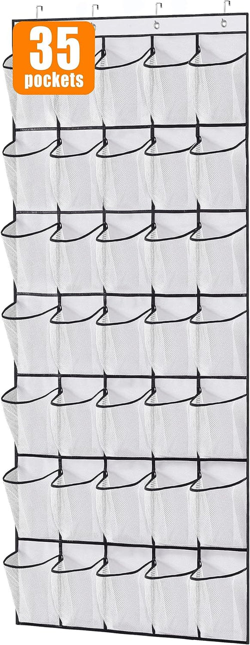 35 Large Pockets over the Door Shoe Organizer Sturdy Oxford Fabric Hanging Shoe Rack for Door Mesh Closet Shoe Holder Hanger, White
