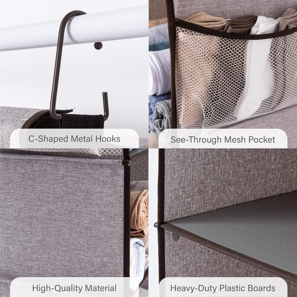 6-Shelf Hanging Closet Organizer, Adjustable Length Hanging Shelves for Closet, Fabric, Gray, 12 ¼" D X 13 ½" W X 47 ½" H