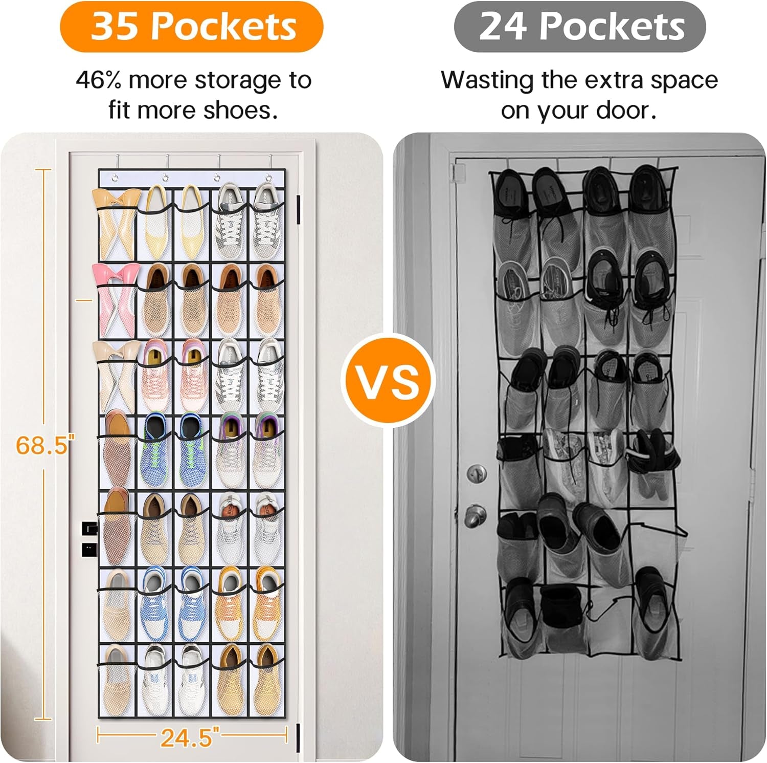 35 Large Pockets over the Door Shoe Organizer Sturdy Oxford Fabric Hanging Shoe Rack for Door Mesh Closet Shoe Holder Hanger, White